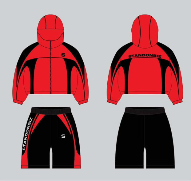 Red and Black Reflective Windbreaker Set