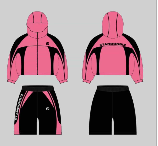 Pink and Black Reflective Windbreaker Set