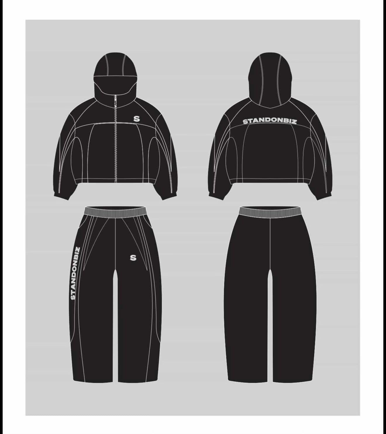 Black and White Reflective Windbreaker Set