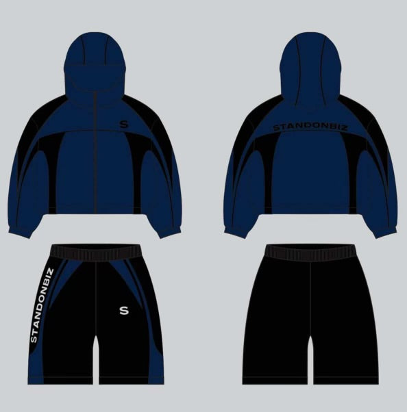 Blue and Black Reflective Windbreaker Set