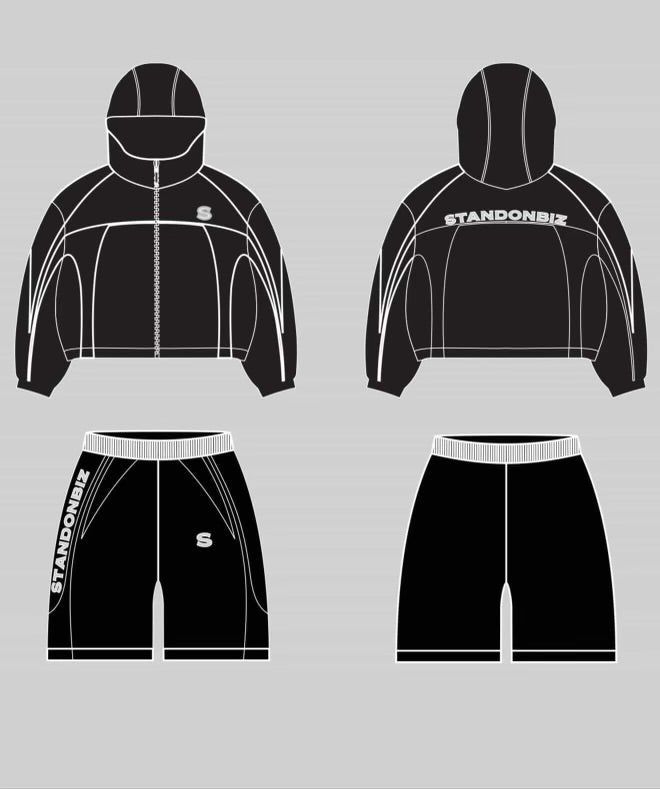 White and Black Reflective Windbreaker Set